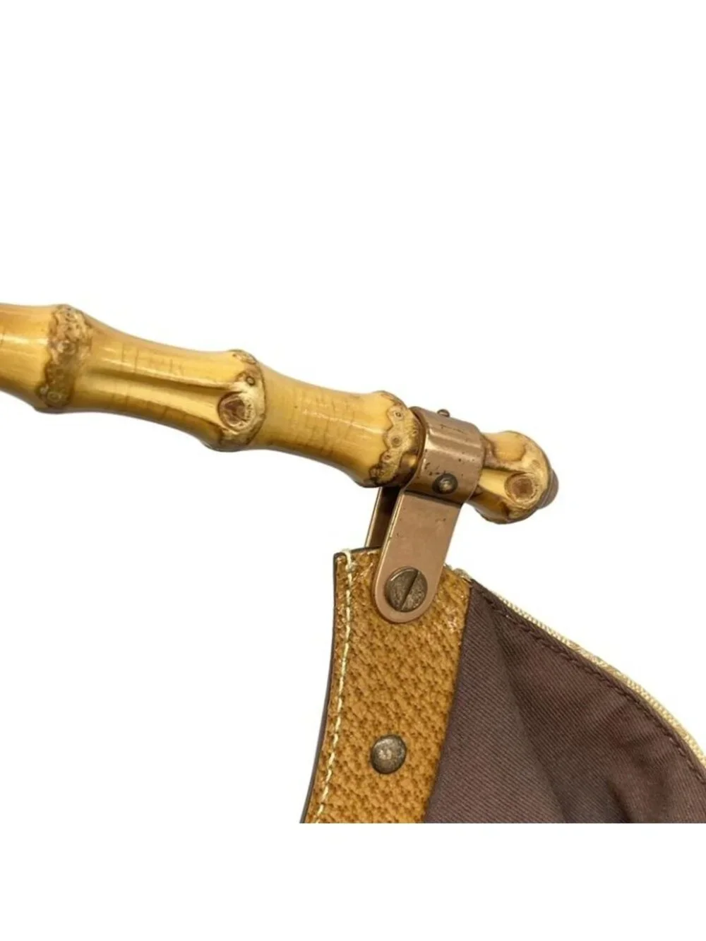 ★SOLD★ Gucci Shoulder Bag Bamboo GG Pattern Beige Brown Studs Leather - Picture 11 of 15